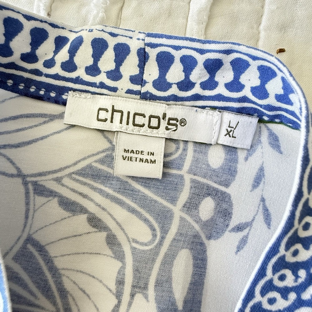 Chicos Kimono Duster Womens Blue Tassels Boho Beach Resort Bold Coastal Tropical - Picture 5 of 10